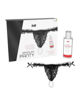 CUECAS BRASILEIRAS PRETAS COM PÉROLAS E GEL LUBRIFICANTE 50ML INTT