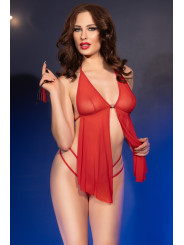 CAMISA DE NOITE E TANGA CR-4695 VERMELHA CHILIROSE