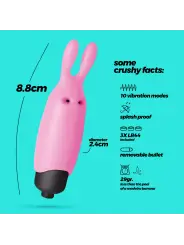 O-PET COELHO COM BALA DE 10 VIBRAÇÕES ROSA PASTEL CRUSHIOUS