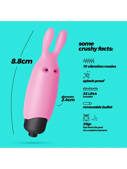 O-PET COELHO COM BALA DE 10 VIBRAÇÕES ROSA PASTEL CRUSHIOUS