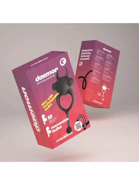 DAEMON ANEL PARA O PÉNIS COM BALA RECARREGÁVEL PRETO CRUSHIOUS