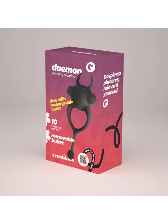 DAEMON ANEL PARA O PÉNIS COM BALA RECARREGÁVEL PRETO CRUSHIOUS