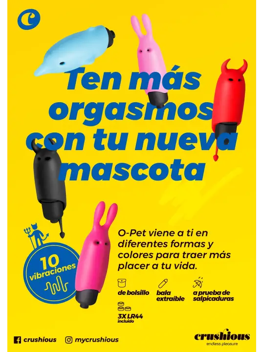O-PET DIABO COM BALA DE 10 VIBRAÇÕES PRETO CRUSHIOUS