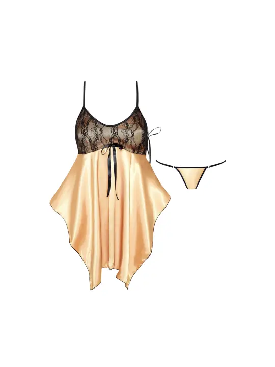 CAMISA DE NOITE E TANGA JULIETA DOURADO BEAUTY NIGHT FASHION CAMISA DE NOITE E TANGA JULIETA DOURADO BEAUTY NIGHT FASHION