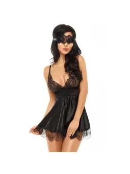 CAMISA DE NOITE E TANGA EVE PRETO BEAUTY NIGHT FASHION