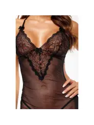 CAMISA DE NOITE E TANGA GOLDIE PRETA BEAUTY NIGHT FASHION