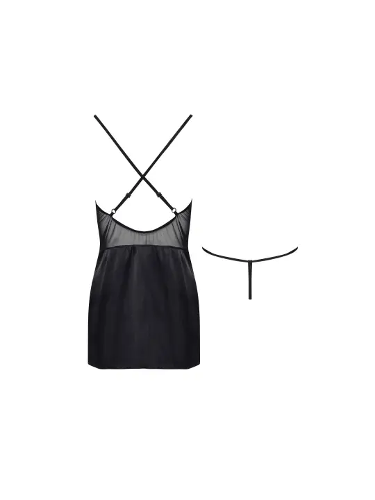 CAMISA DE NOITE E TANGA MARINELA PRETA BEAUTY NIGHT FASHION