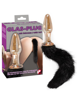 PLUG ANAL EM VIDRO COM CAUDA PRETA