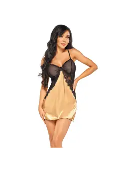 CAMISA DE NOITE E TANGA MARINELA DOURADO BEAUTY NIGHT FASHION