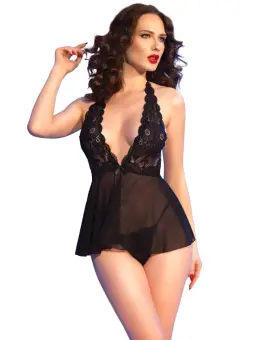 CAMISA DE NOITE E TANGA CR-4720 PRETA CHILIROSE