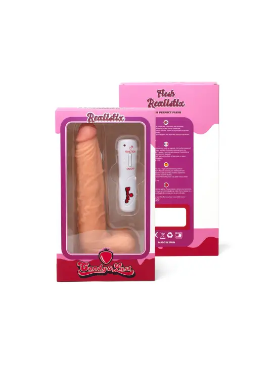 VIBRADOR REALISTICO COM TESTICULOS E COMANDO VIBE REALISTIX MOD.5 23,5CM CANDY LUST