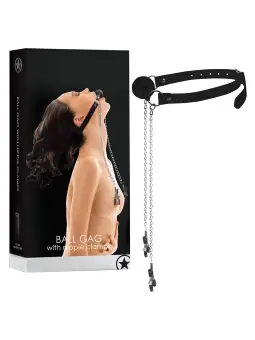 MORDAÇA COM PINÇAS PARA OS MAMILOS OUCH! PRETA