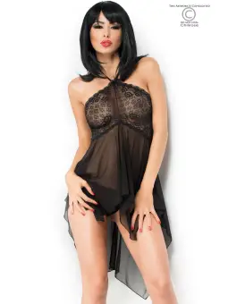 CAMISA DE NOITE E TANGA CR-3884 PRETA