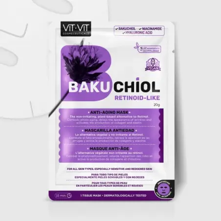MÁSCARA DE TECIDO FACIAL ANTI-IDADE BAKUCHIOL VIT VIT COSMETICS 20GR