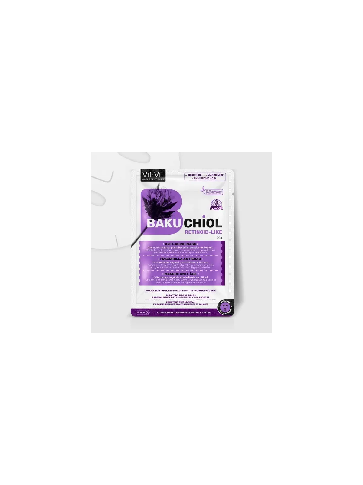 MÁSCARA DE TECIDO FACIAL ANTI-IDADE BAKUCHIOL VIT VIT COSMETICS 20GR