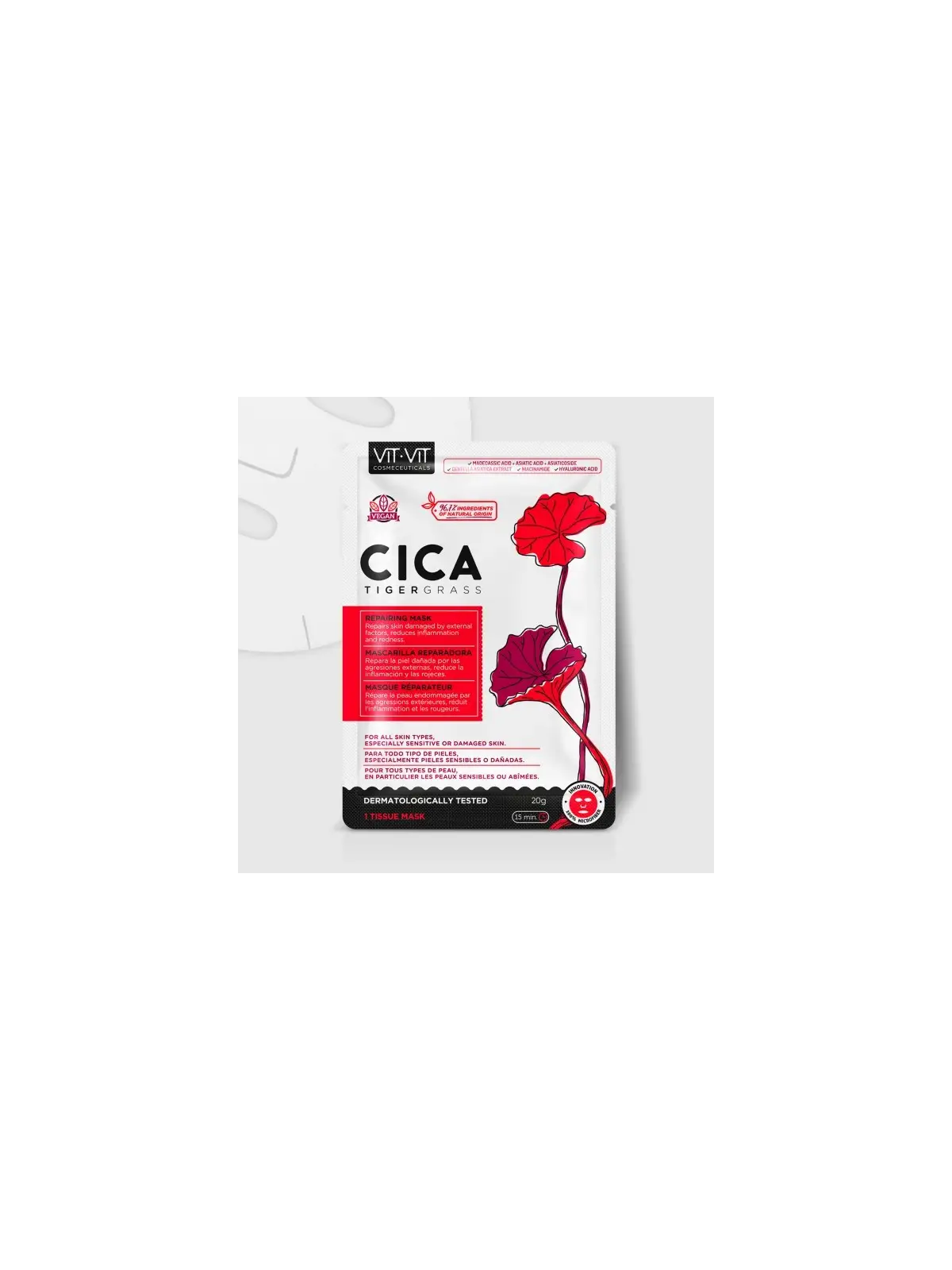MÁSCARA DE TECIDO FACIAL CICA TIGERGRASS VIT VIT COSMETICS 20GR
