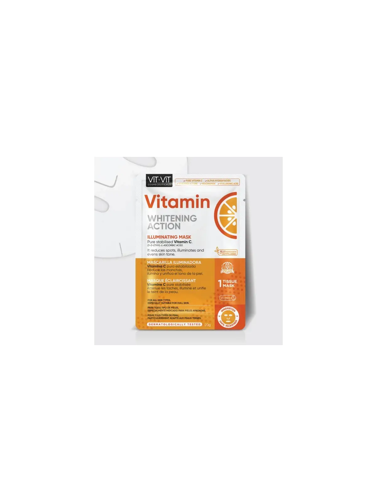 MÁSCARA DE TECIDO FACIAL VITAMIN C VIT VIT COSMETICS 20GR