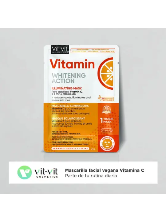 MÁSCARA DE TECIDO FACIAL VITAMIN C VIT VIT COSMETICS 20GR