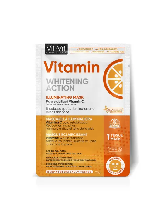 MÁSCARA DE TECIDO FACIAL VITAMIN C VIT VIT COSMETICS 20GR
