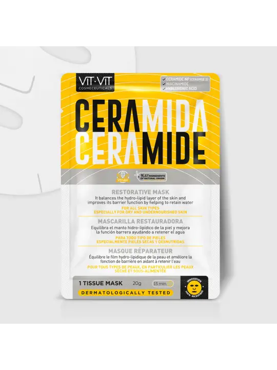 MÁSCARA DE TECIDO FACIAL CERAMIDE RESTORATIVE VIT VIT COSMETICS 20GR