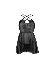 CAMISA DE NOITE E TANGA SELAGINELLA PRETO ECO COLLECTION PASSION