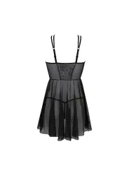 CAMISA DE NOITE E TANGA SELAGINELLA PRETO ECO COLLECTION PASSION