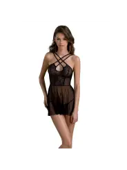 CAMISA DE NOITE E TANGA SELAGINELLA PRETO ECO COLLECTION PASSION