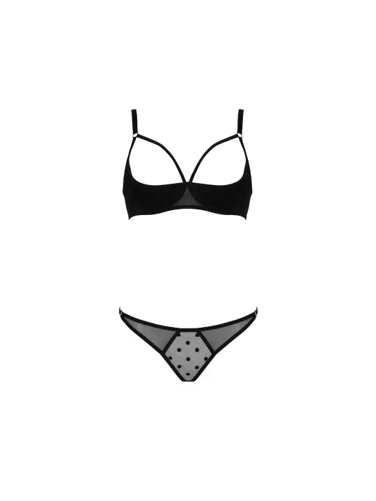 CONJUNTO DE 2 PEÇAS COM SUTIÃ ABERTO MARINA PRETO DEVIL COLLECTION PASSION
