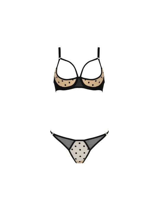 CONJUNTO DE 2 PEÇAS COM SUTIÃ ABERTO MARINA BEGE DEVIL COLLECTION PASSION