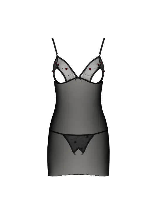 CAMISA DE NOITE E TANGA LOVELIA PRETO PASSION