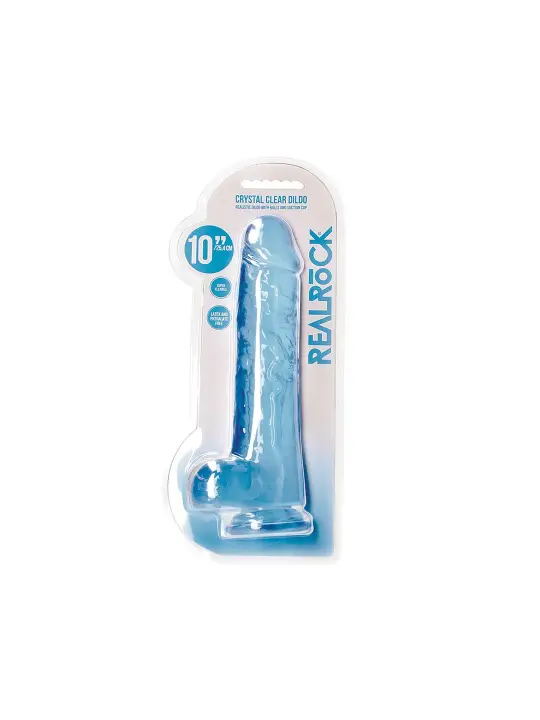 DILDO REALISTA COM TESTÍCULOS CRYSTAL CLEAR 10 /25,4 CM AZUL REALROCK