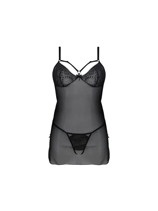 CAMISA DE NOITE E TANGA DROSERA PRETA ECO COLLECTION PASSION
