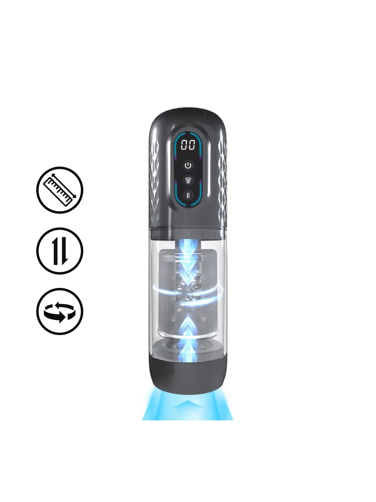 MASTURBADOR VIBRATÓRIO COM SUCÇÃO E IMPULSO VORTEX GUN METAL PUMPED