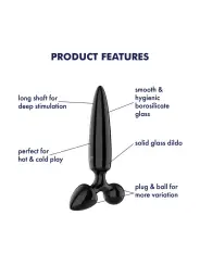 DILDO DE VIDRO COM PLUG TRIPLE CRYSTAL 1 PRETO SATISFYER