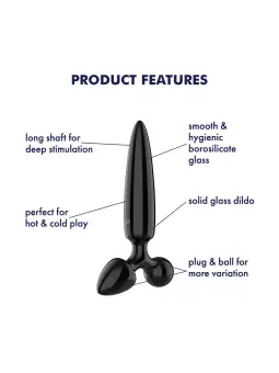 DILDO DE VIDRO COM PLUG TRIPLE CRYSTAL 1 PRETO SATISFYER