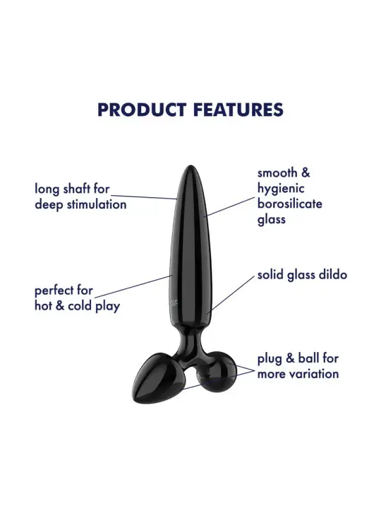 DILDO DE VIDRO COM PLUG TRIPLE CRYSTAL 1 PRETO SATISFYER