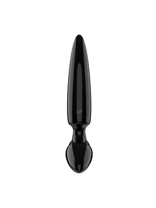 DILDO DE VIDRO COM PLUG TRIPLE CRYSTAL 1 PRETO SATISFYER