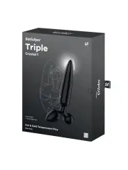 DILDO DE VIDRO COM PLUG TRIPLE CRYSTAL 1 PRETO SATISFYER