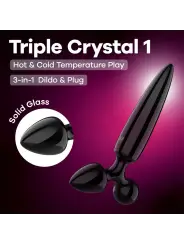 DILDO DE VIDRO COM PLUG TRIPLE CRYSTAL 1 PRETO SATISFYER