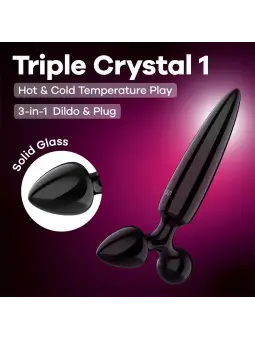 DILDO DE VIDRO COM PLUG TRIPLE CRYSTAL 1 PRETO SATISFYER