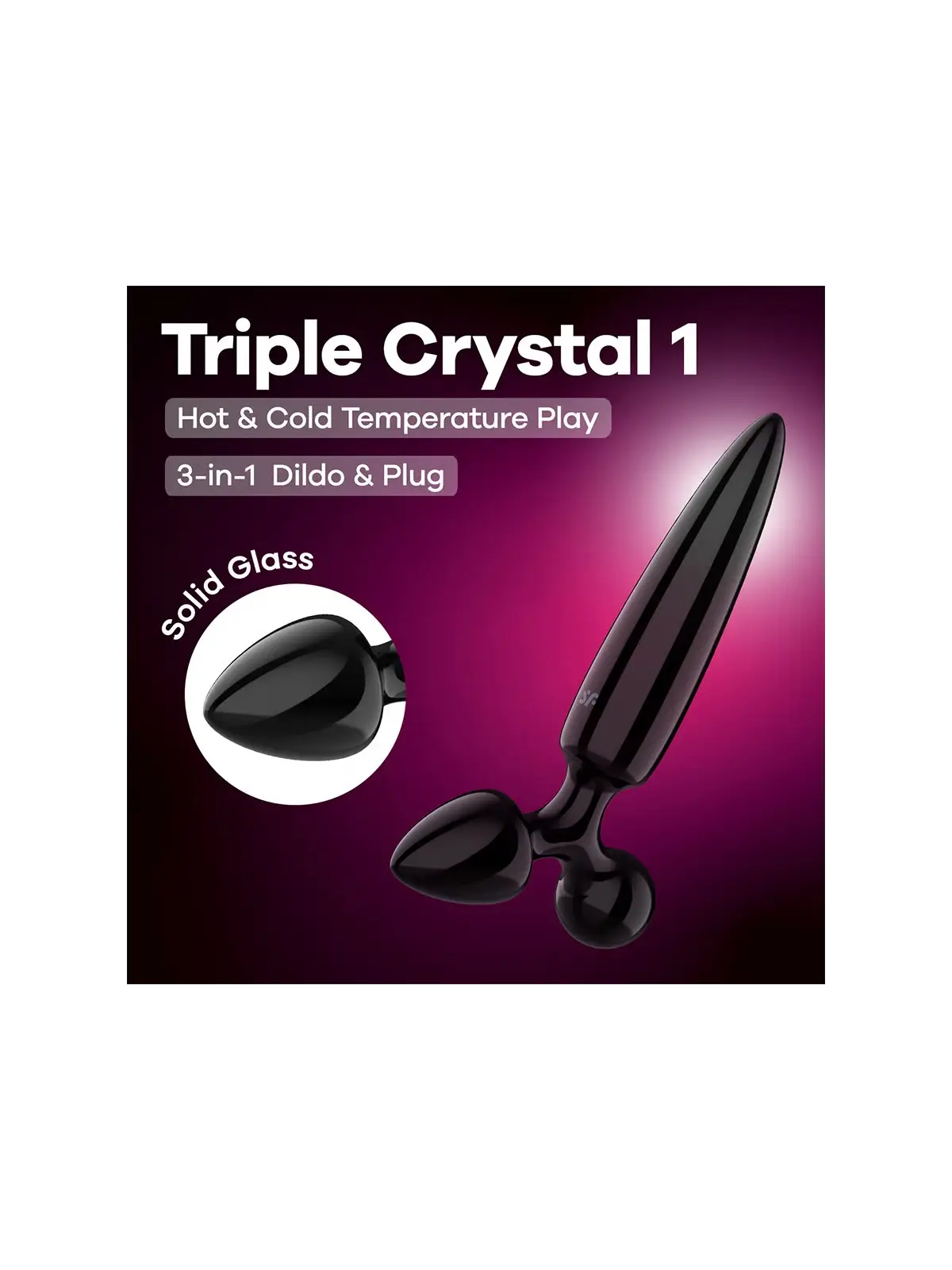 DILDO DE VIDRO COM PLUG TRIPLE CRYSTAL 1 PRETO SATISFYER