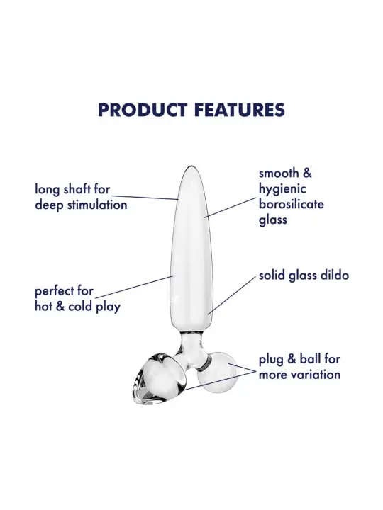 DILDO DE VIDRO COM PLUG TRIPLE CRYSTAL 1 TRANSPARENTE SATISFYER