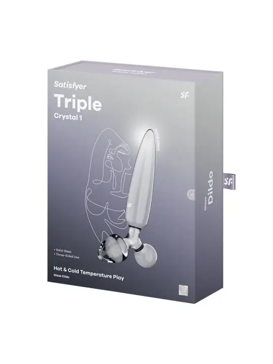 DILDO DE VIDRO COM PLUG TRIPLE CRYSTAL 1 TRANSPARENTE SATISFYER