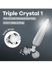 DILDO DE VIDRO COM PLUG TRIPLE CRYSTAL 1 TRANSPARENTE SATISFYER