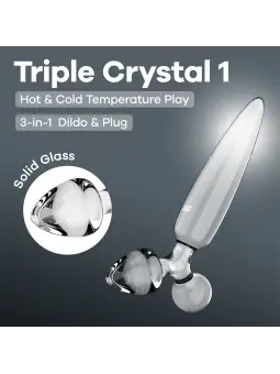 DILDO DE VIDRO COM PLUG TRIPLE CRYSTAL 1 TRANSPARENTE SATISFYER