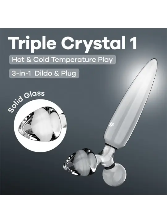 DILDO DE VIDRO COM PLUG TRIPLE CRYSTAL 1 TRANSPARENTE SATISFYER