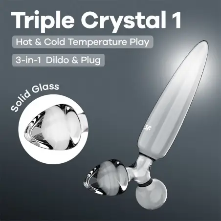 DILDO DE VIDRO COM PLUG TRIPLE CRYSTAL 1 TRANSPARENTE SATISFYER