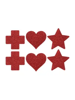 CONJUNTO DE 3 TAPA MAMILOS CROSS STAR HEART VERMELHO LE DÉSIR 