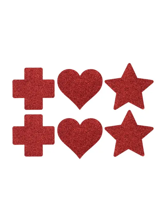 CONJUNTO DE 3 TAPA MAMILOS CROSS STAR HEART VERMELHO LE DÉSIR 