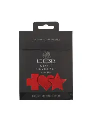 CONJUNTO DE 3 TAPA MAMILOS CROSS STAR HEART VERMELHO LE DÉSIR 